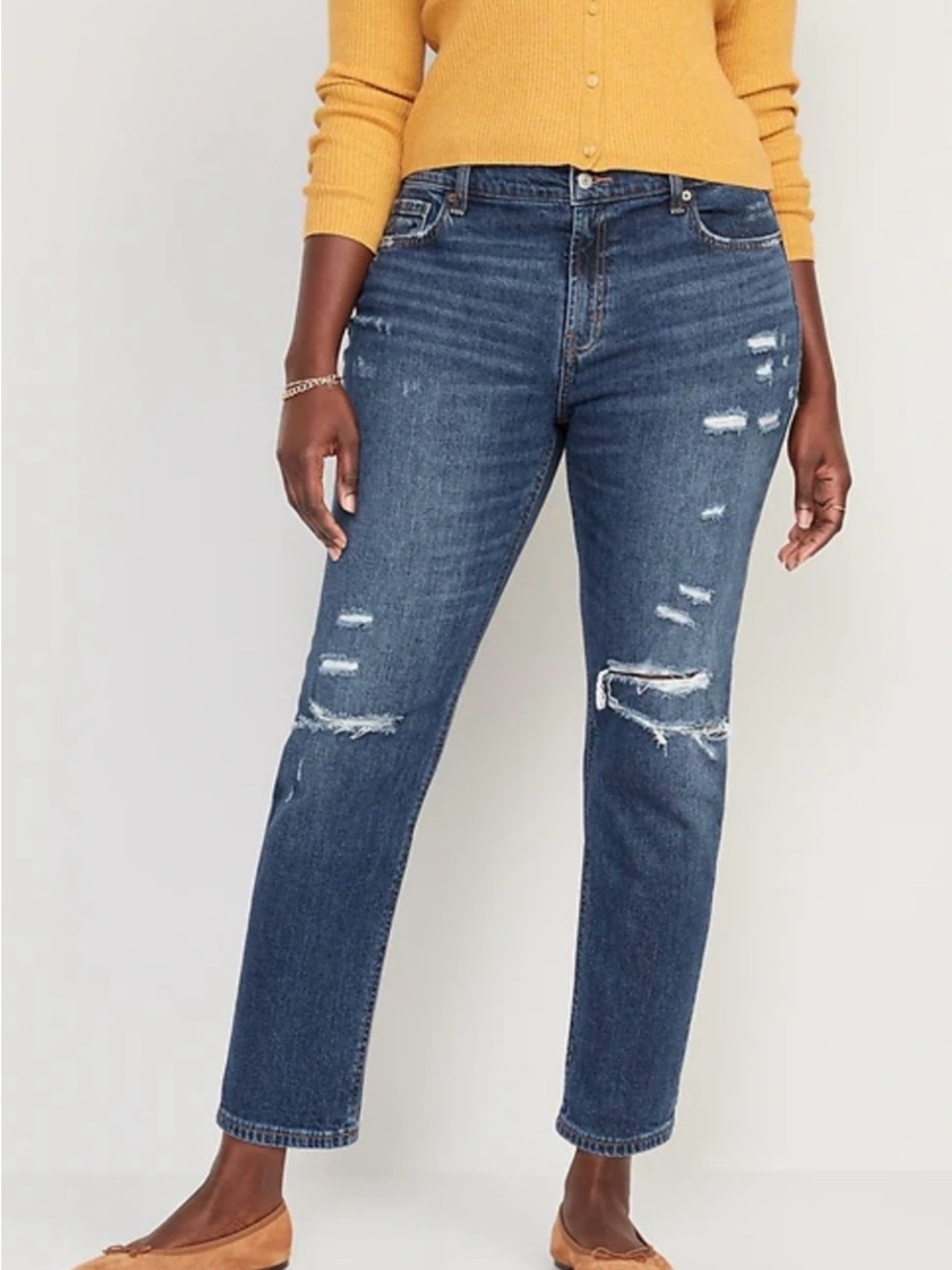 Old Navy Women's Boyfriend Jeans - Dark Blue Distressed Size 14